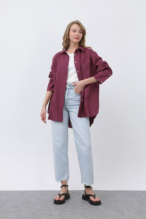 Kadın Basic Keten Gömlek - 32328GML