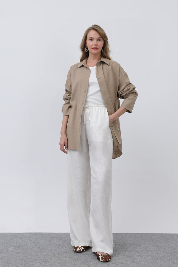 Kadın Basic Keten Gömlek - 32328GML