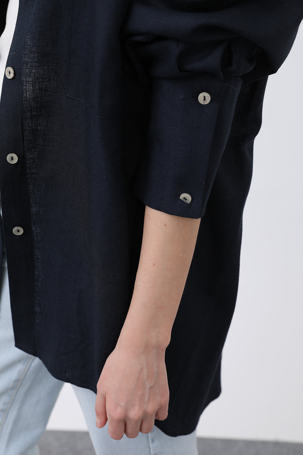 Kadın Basic Keten Gömlek - 32328GML