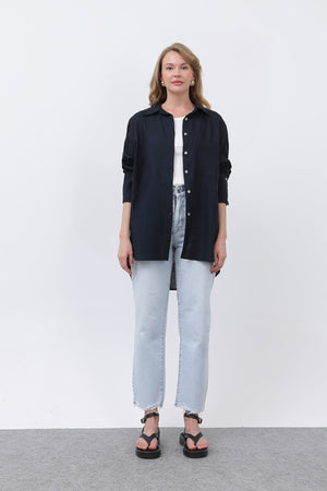 Kadın Basic Keten Gömlek - 32328GML
