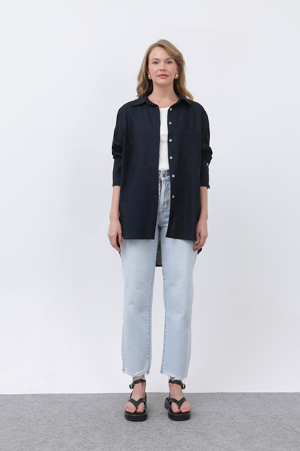 Kadın Basic Keten Gömlek - 32328GML