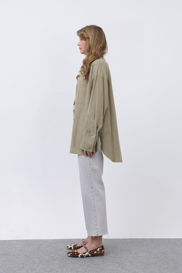 Kadın Basic Keten Gömlek - 32328GML