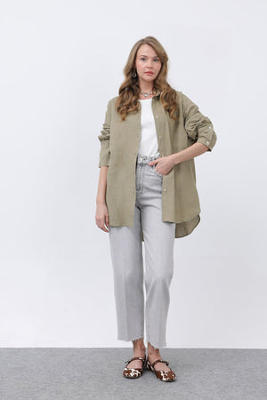 Kadın Basic Keten Gömlek - 32328GML