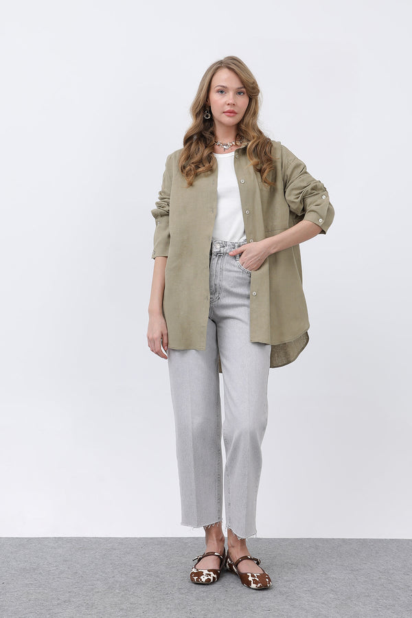 Kadın Basic Keten Gömlek - 32328GML