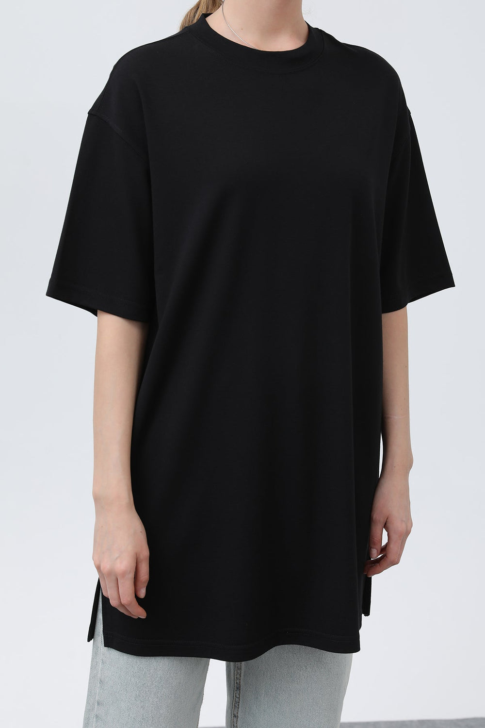 Kadın Uzun Bol Kesim Tshirt - 40009TSH - BLACK