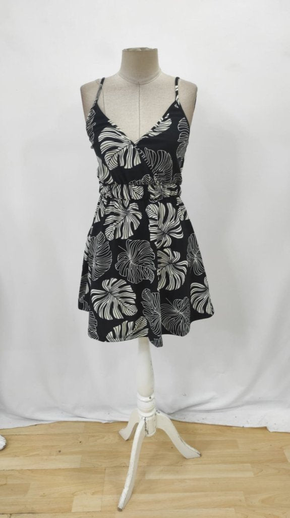 Rochie scurtă cu imprimeu, model Supreme, cu decolteu înfășurat, talie elastică, cu bretele, pentru femei, 26018