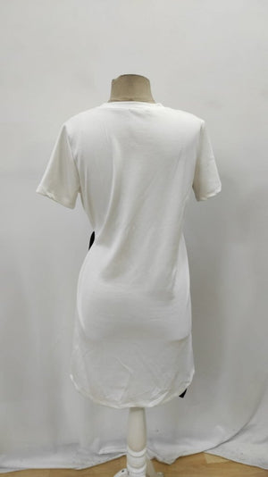 Rochie de damă cu mânecă scurtă, guler rotund și legături laterale, din modal bicolor, 26046