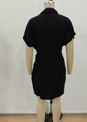 Rochie de damă cu mânecă scurtă, guler și legături laterale, țesută, 27052