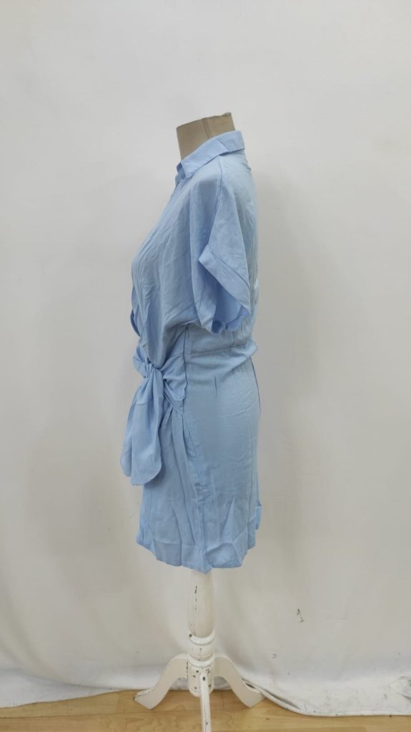 Rochie de damă cu mânecă scurtă, guler și noduri laterale, țesătură, 27053
