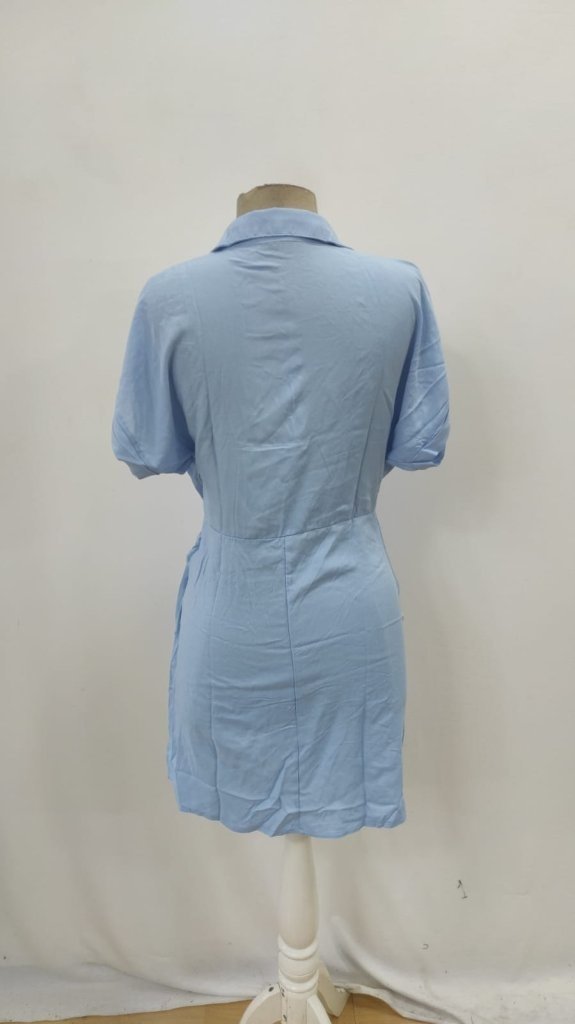 Rochie de damă cu mânecă scurtă, guler și noduri laterale, țesătură, 27053