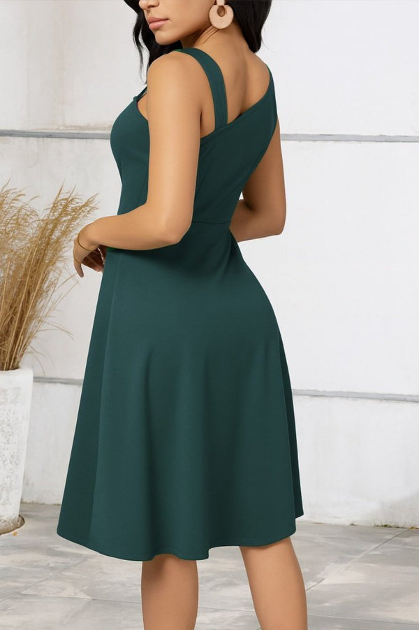 Rochie de damă din viscoză, fără mâneci, cu un singur umăr, cu dungi și închidere cu nasturi laterali, 33243