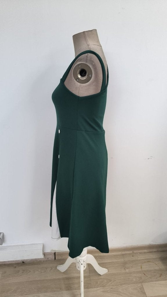 Rochie de damă din viscoză, fără mâneci, cu un singur umăr, cu dungi și închidere cu nasturi laterali, 33243