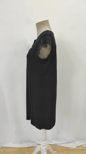 Rochie de damă din viscoză cu mânecă scurtă și dantelă, cu nasturi în față, 32231