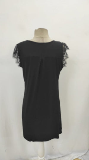 Rochie de damă din viscoză cu mânecă scurtă și dantelă, cu nasturi în față, 32231