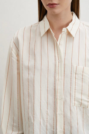 Kontrast Çizgili Modal Gömlek - Kahve