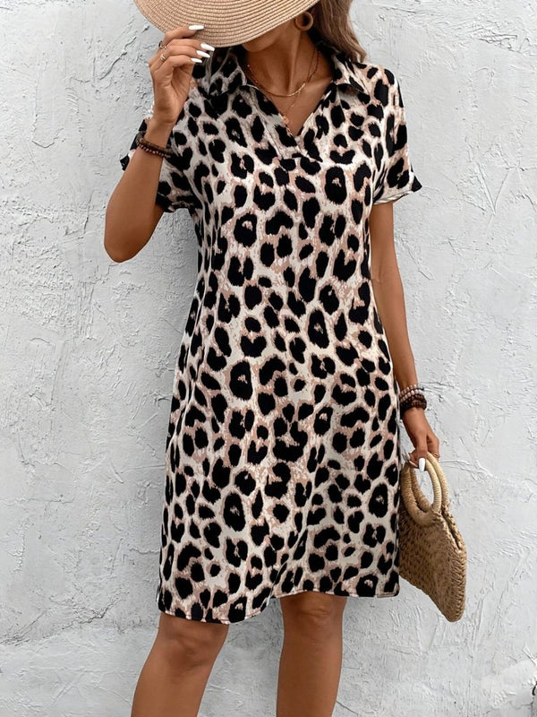 Rochie Supreme pentru femei, cu mânecă scurtă și guler, cu imprimeu leopard, 26233