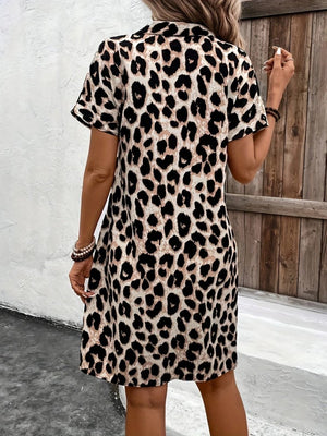 Rochie Supreme pentru femei, cu mânecă scurtă și guler, cu imprimeu leopard, 26233