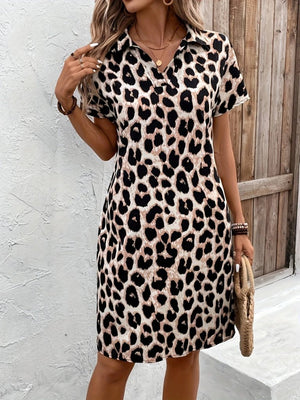 Rochie Supreme pentru femei, cu mânecă scurtă și guler, cu imprimeu leopard, 26233