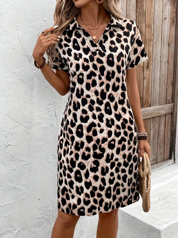 Rochie Supreme pentru femei, cu mânecă scurtă și guler, cu imprimeu leopard, 26233