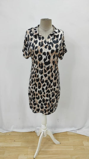 Rochie Supreme pentru femei, cu mânecă scurtă și guler, cu imprimeu leopard, 26233