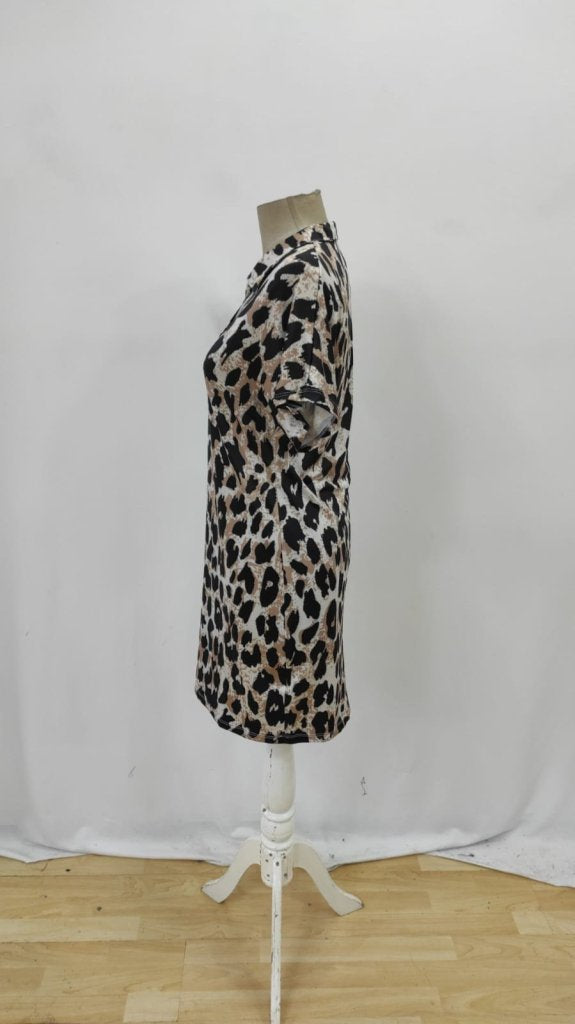 Rochie Supreme pentru femei, cu mânecă scurtă și guler, cu imprimeu leopard, 26233