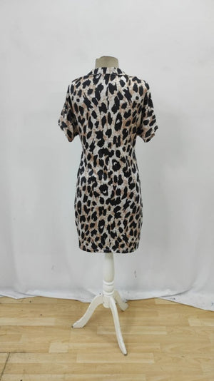 Rochie Supreme pentru femei, cu mânecă scurtă și guler, cu imprimeu leopard, 26233