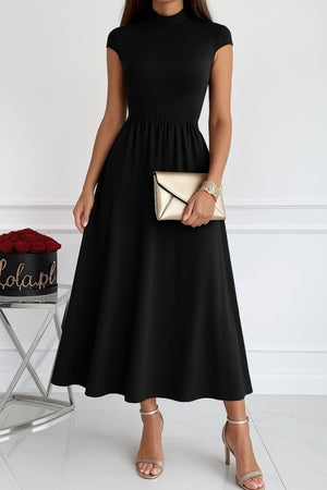Rochie de damă din viscoză cu mânecă scurtă și guler semi-rotund, 26726