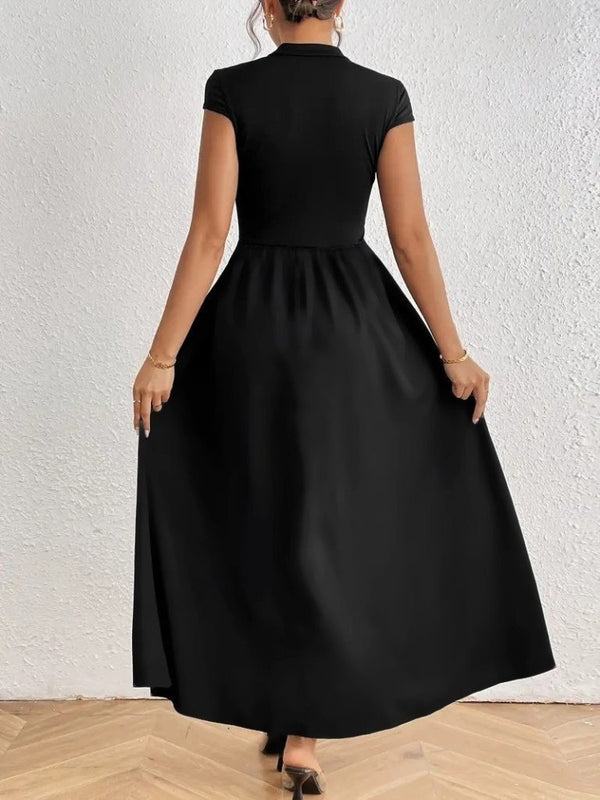 Rochie de damă din viscoză cu mânecă scurtă și guler semi-rotund, 26726
