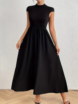 Rochie de damă din viscoză cu mânecă scurtă și guler semi-rotund, 26726