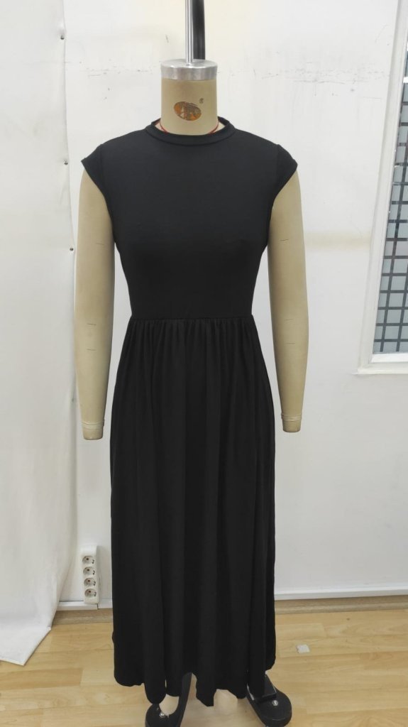 Rochie de damă din viscoză cu mânecă scurtă și guler semi-rotund, 26726