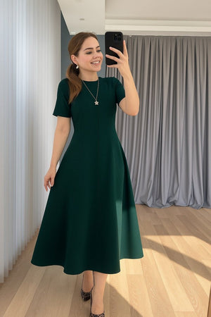 Kadın Kısa Kollu Bisiklet Yaka Maksi Boy Ithal Krep Elbise , 31244