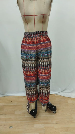 Pantaloni de damă din crep cu talie înaltă și șlițuri laterale, 34684