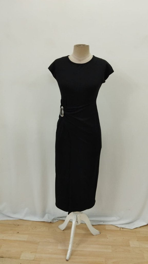 Rochie maxi din modal pentru femei, cu mânecă semilună, decolteu rotund și detaliu cu cataramă în față, 26505