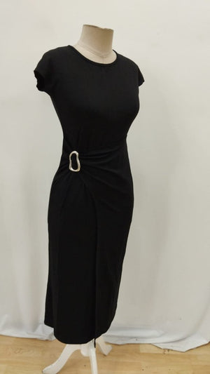 Rochie maxi din modal pentru femei, cu mânecă semilună, decolteu rotund și detaliu cu cataramă în față, 26505