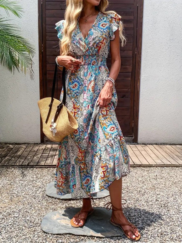 Rochie maxi Supreme cu mânecă scurtă și decolteu înfășurat pentru femei, 34265