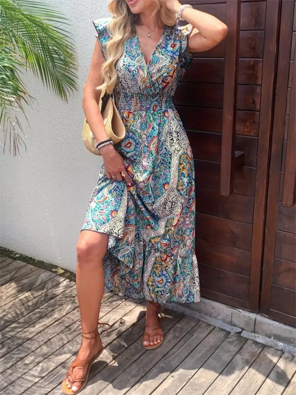Rochie maxi Supreme cu mânecă scurtă și decolteu înfășurat pentru femei, 34265