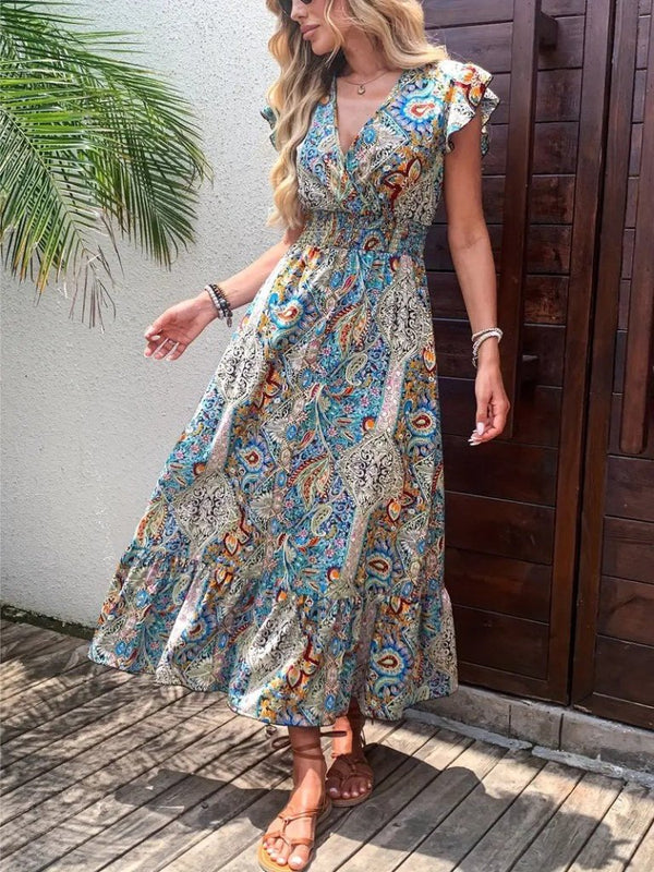 Rochie maxi Supreme cu mânecă scurtă și decolteu înfășurat pentru femei, 34265