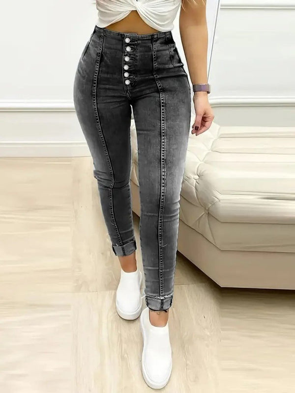 Kadın Yüksek Bel önden Düğmeli Jean Pantolon , 31133