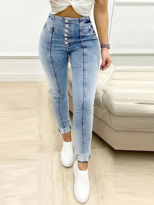 Kadın Yüksek Bel önden Düğmeli Jean Pantolon , 31138