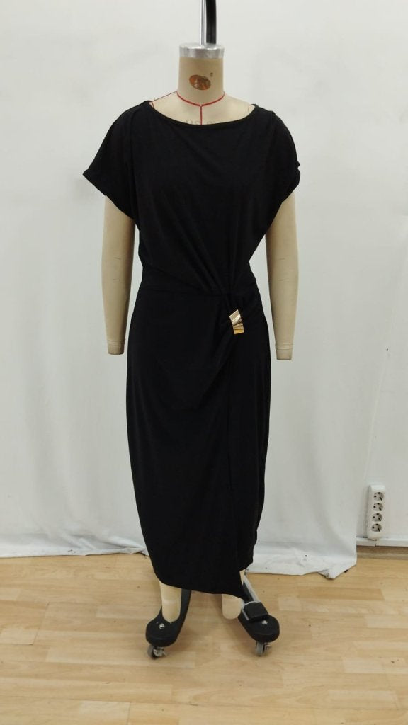 Kadın Kısa Kollu Tek Omuzdan Açık Beli Lastikli Sandy Maxi Elbise , 34334