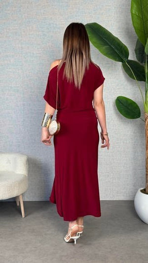 Rochie maxi cu mânecă scurtă și talie elastică, model Sandy, pentru femei, 34333