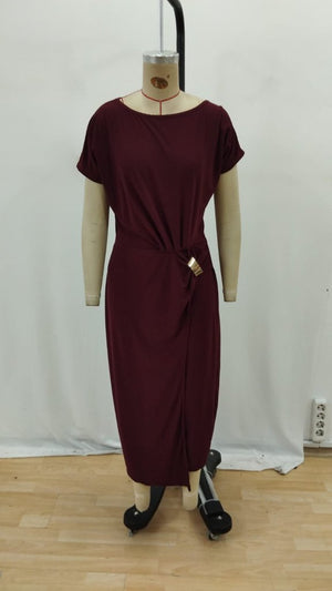 Rochie maxi cu mânecă scurtă și talie elastică, model Sandy, pentru femei, 34333