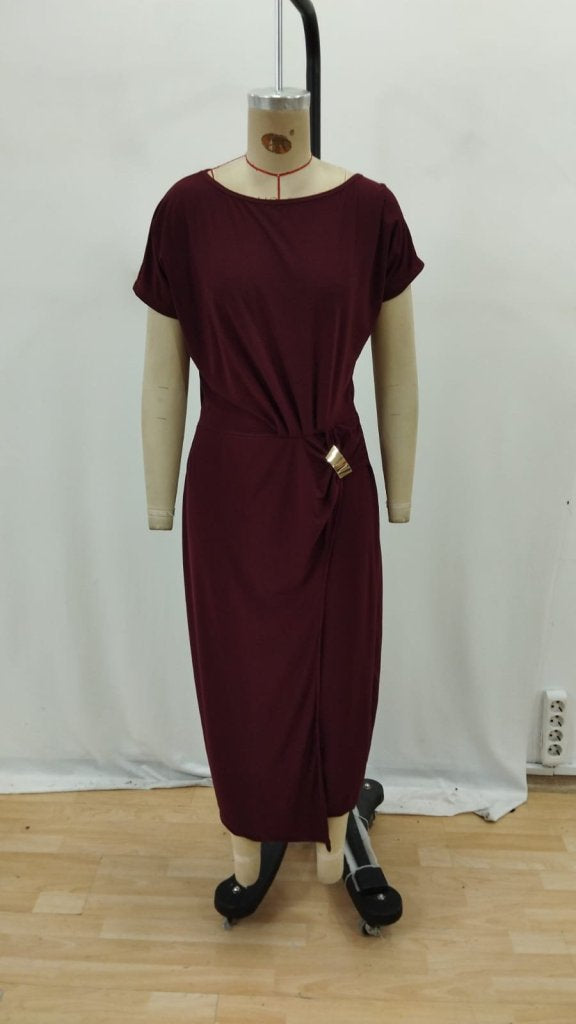 Rochie maxi cu mânecă scurtă și talie elastică, model Sandy, pentru femei, 34333