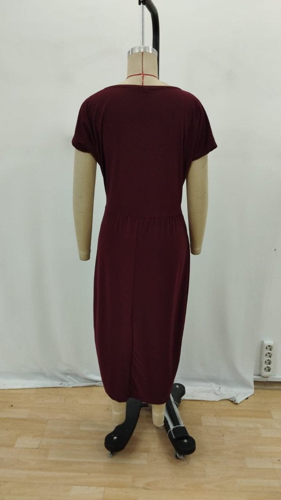 Rochie maxi cu mânecă scurtă și talie elastică, model Sandy, pentru femei, 34333
