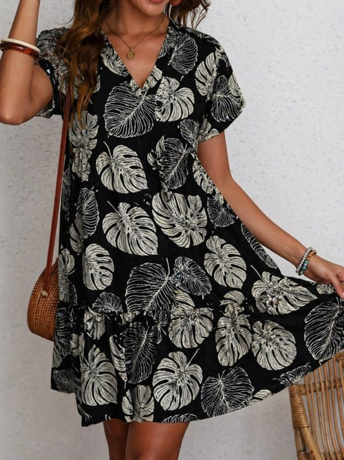 Rochie Supreme pentru femei, cu mânecă scurtă, decolteu în V, evazată, cu model, 34166