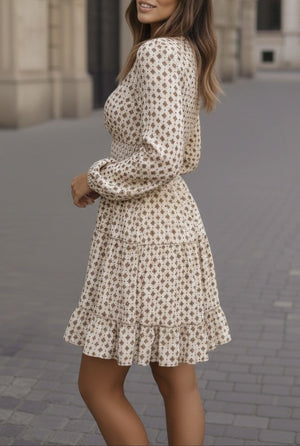 Rochie mini din modal cu model, mânecă lungă, decolteu înfășurat, pentru femei, 31626