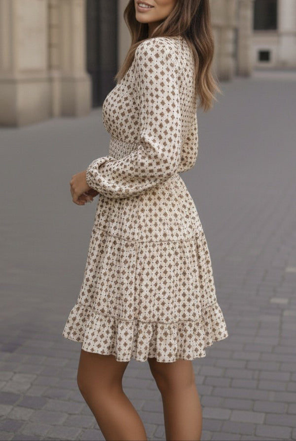 Rochie mini din modal cu model, mânecă lungă, decolteu înfășurat, pentru femei, 31626
