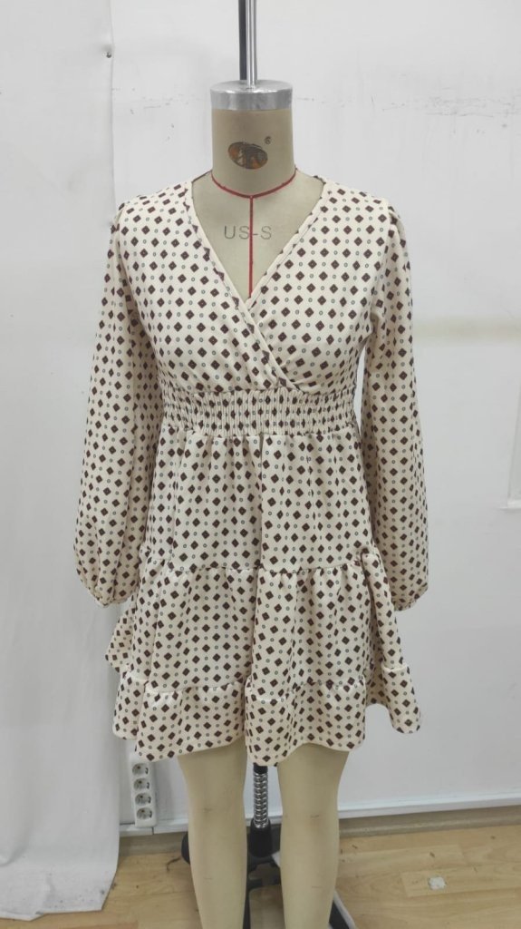 Rochie mini din modal cu model, mânecă lungă, decolteu înfășurat, pentru femei, 31626