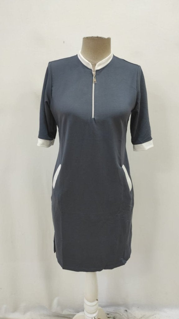 Rochie de damă din viscoză cu mânecă scurtă, fermoar, buzunare și crăpături laterale, 27162