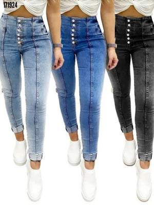 Kadın Yüksek Bel önden Düğmeli Jean Pantolon , 27426